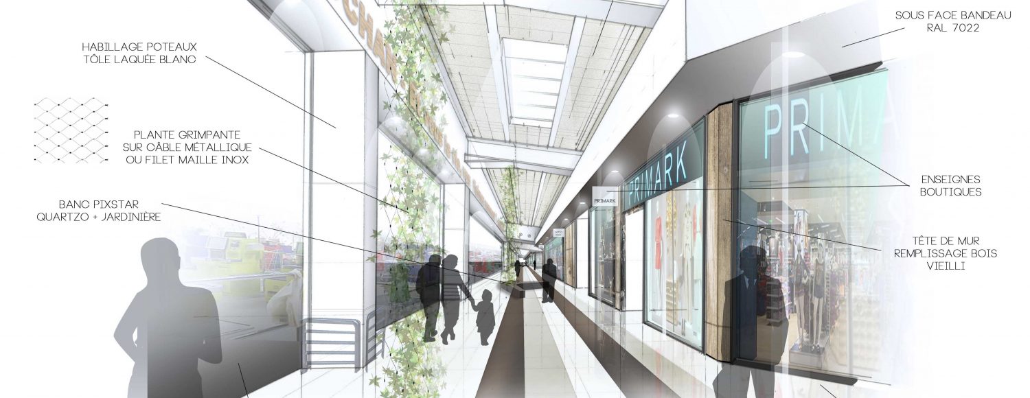 Elaboration d'un centre commercial AUCHAN avec galerie marchande 10 magasins à Souppes sur Loing en Seine-et-Marne (77)